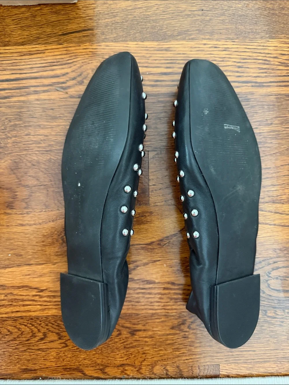 EUC BLACK DESIGN STUDIO Studded Black Ballet Flats with Elastic Strap SIZE 9